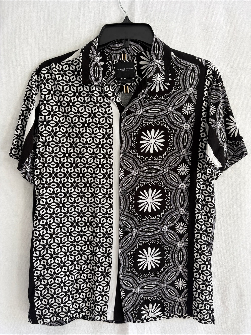 Denim & Flower Men's Black & White Patterned Short-Sleeve Button-Down Shirt, S